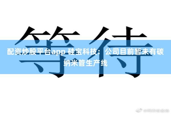 配资炒股平台app 硅宝科技：公司目前暂未有碳纳米管生产线