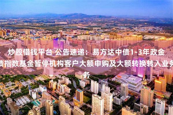 炒股借钱平台 公告速递：易方达中债1-3年政金债指数基金暂停机构客户大额申购及大额转换转入业务